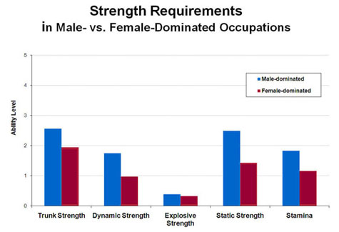 Chart showing strength requirements in male vs female dominated occupations.  